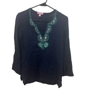Lilly Pulitzer Amelia Island Linen Embroidered Top Size Small
